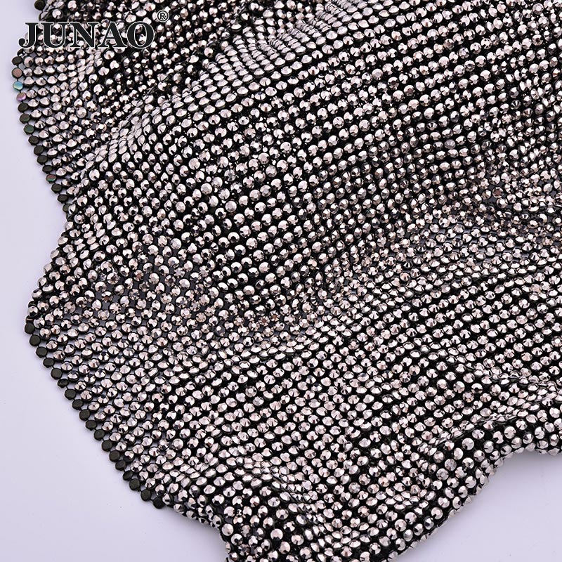 Hotfix Rhinestone Sheet - JUNAO 45*120cm Black Gold Crystal Mesh