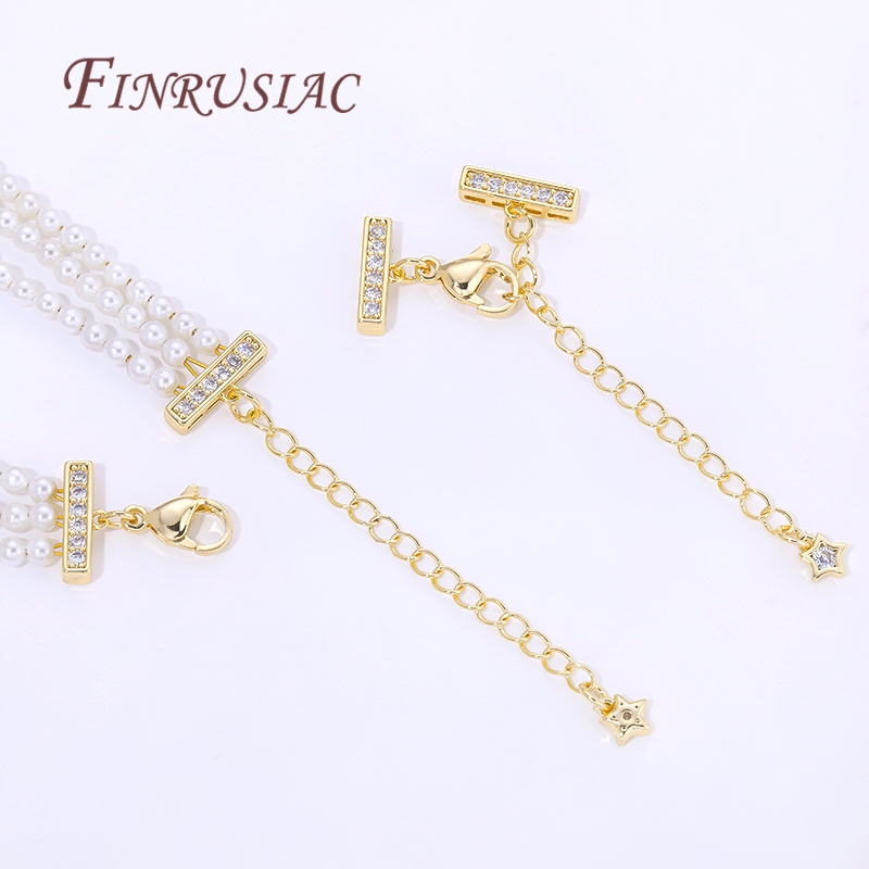 Pearl Trim Chain - 18K Gold Plated 3-row Pearl Necklaces