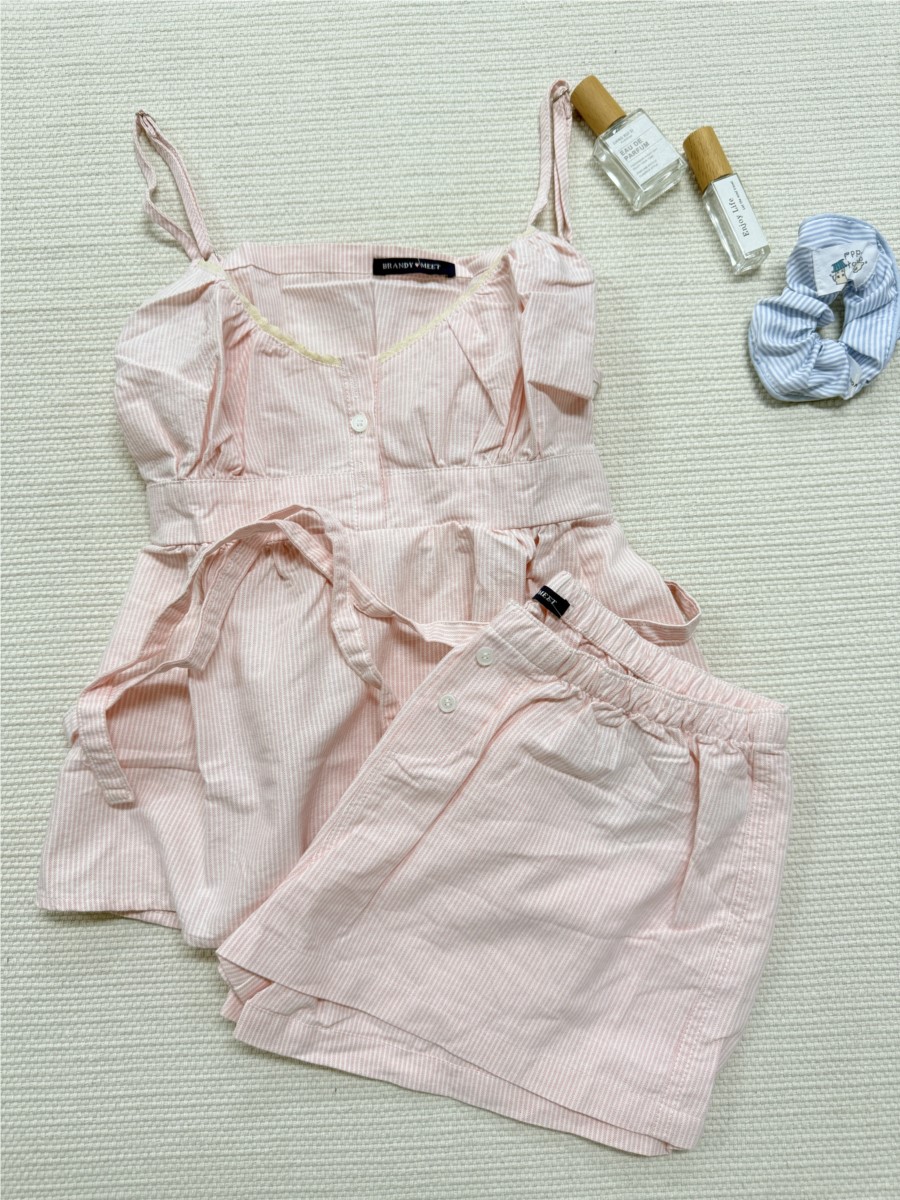 Elastic Lace Trim - Pink Striped Lace Trim Tank Shorts