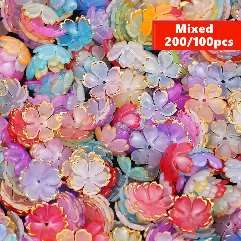 Embroidery Embellishments - 200/100pcs 15mm Colorful Acrylic Flower Beads