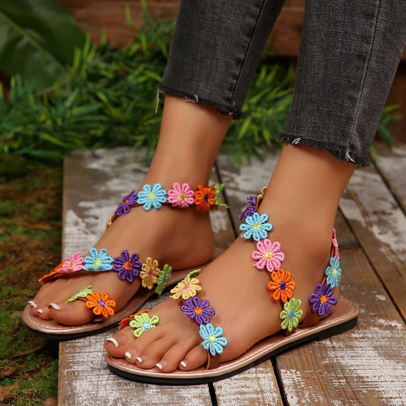 Embroidery Embellishments - Bohemian Embroidery Flower Designer Sandals Women