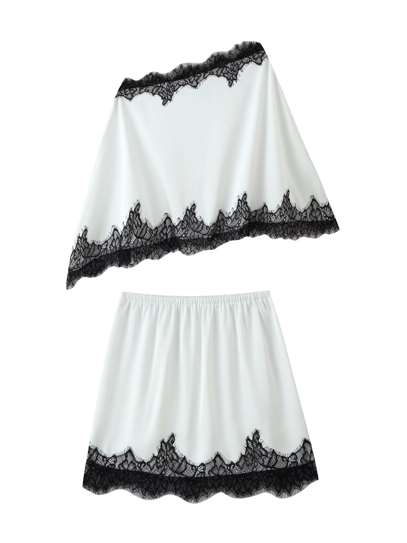 Elastic Lace Trim - Women Satin A Line Mini Skirt