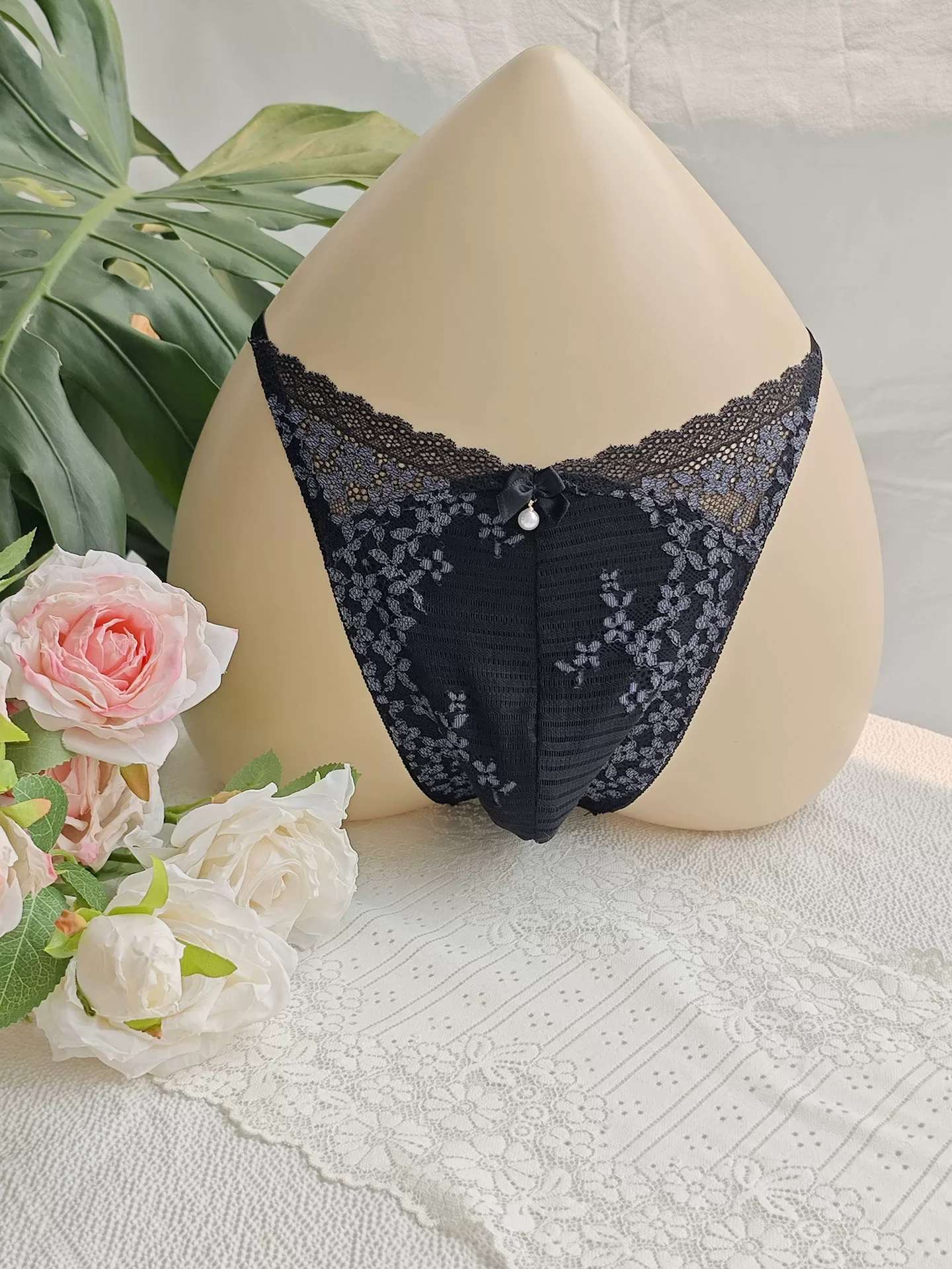 Embroidery Embellishments - Black Lace Man's T-brief Embroidery Handmake