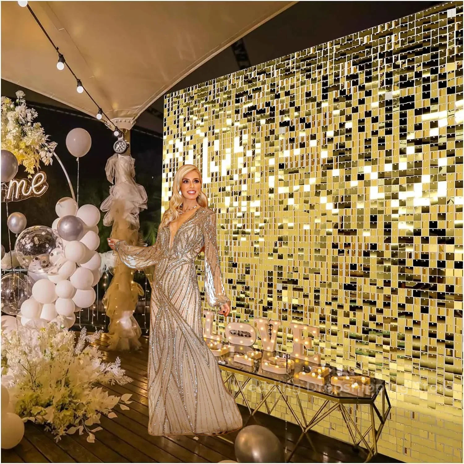 Sequin Fabric Panel - 12/24/30 PCS Shimmer Wall Backdrops Square