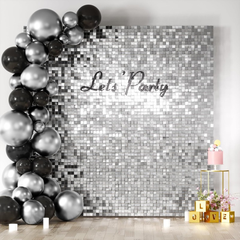 Sequin Fabric Panel - 12/16/18/24PCS Shimmer Wall Backdrops Matte Silver