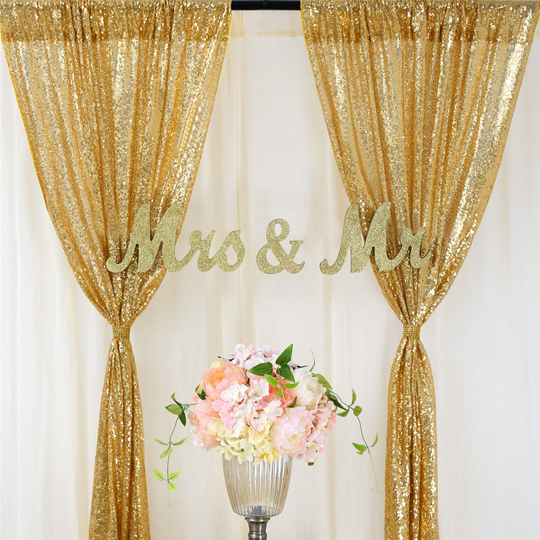 Sequin Fabric Panel - 2PCS Gold Sequin Party Backdrop Curtain