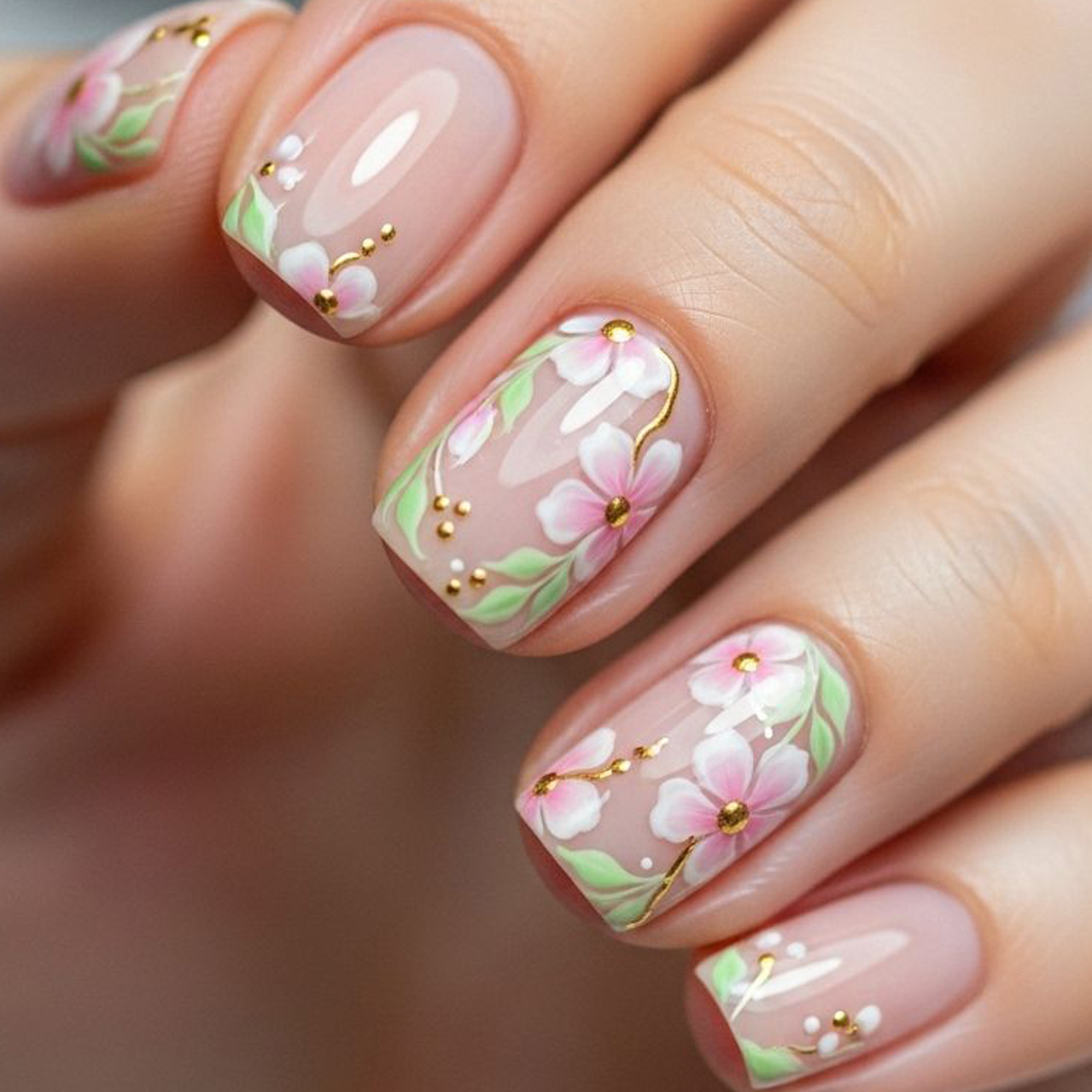Embroidery Embellishments - Short Medium fake nails for women