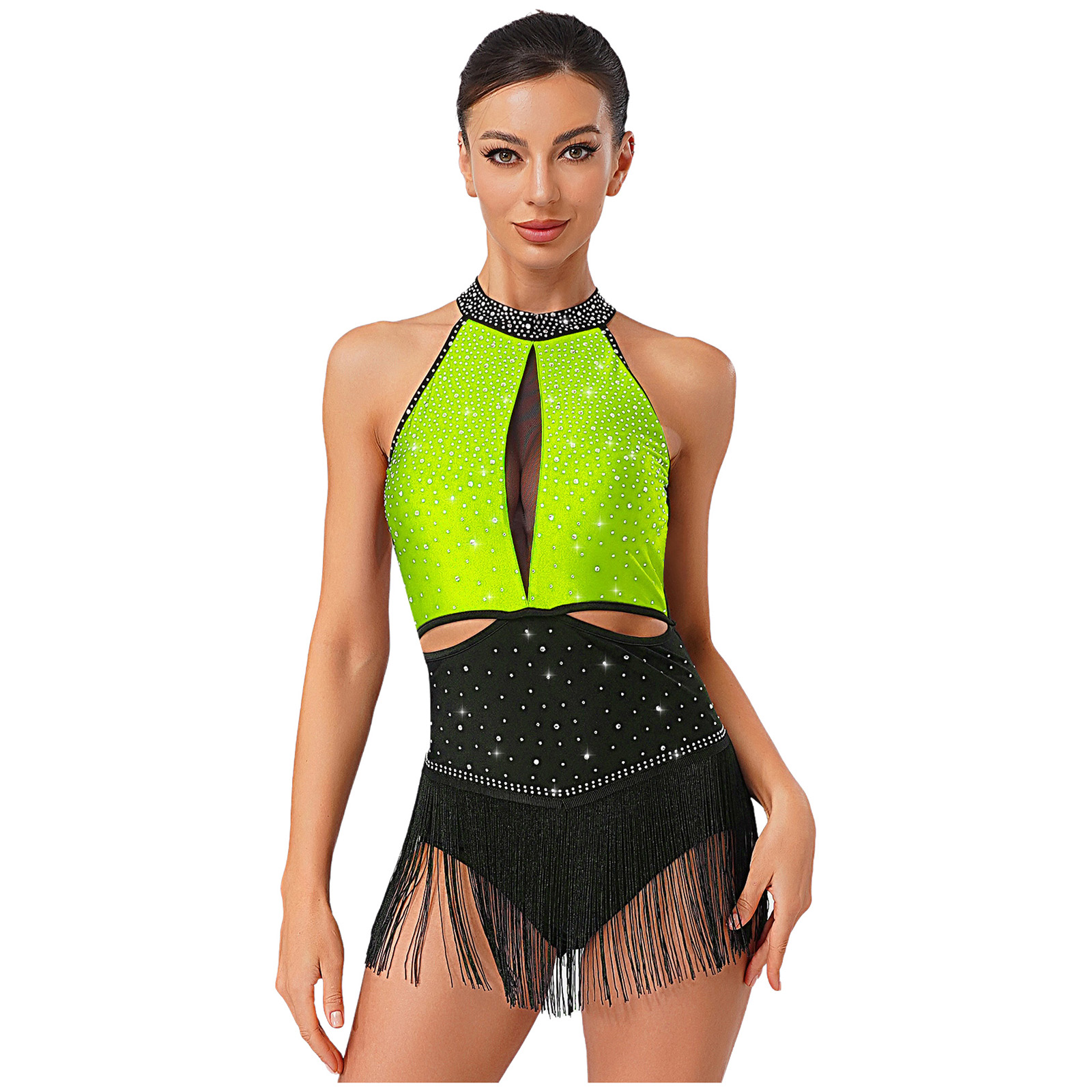 Women Dance Rhythmic Dresses S - Rhinestone Banding Trim recension och pris