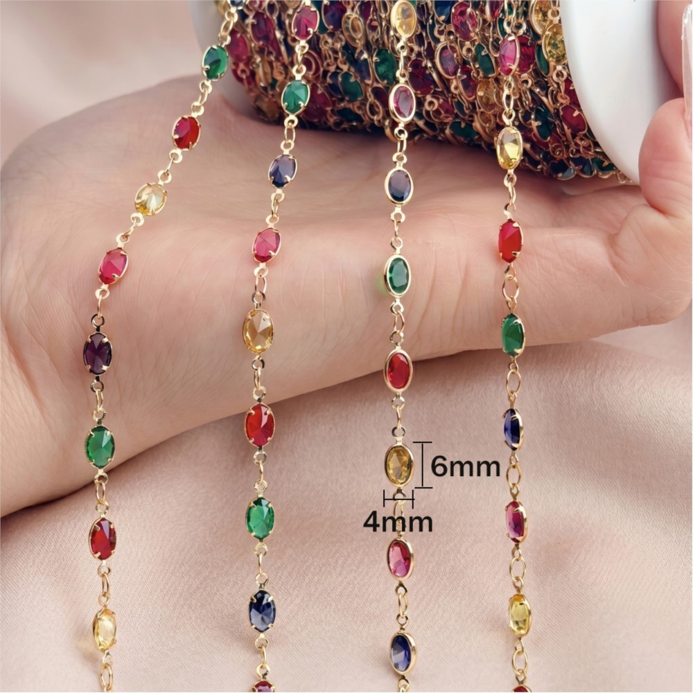 1meter Mix Colored Rectangular - Pearl Trim Chain recension och pris