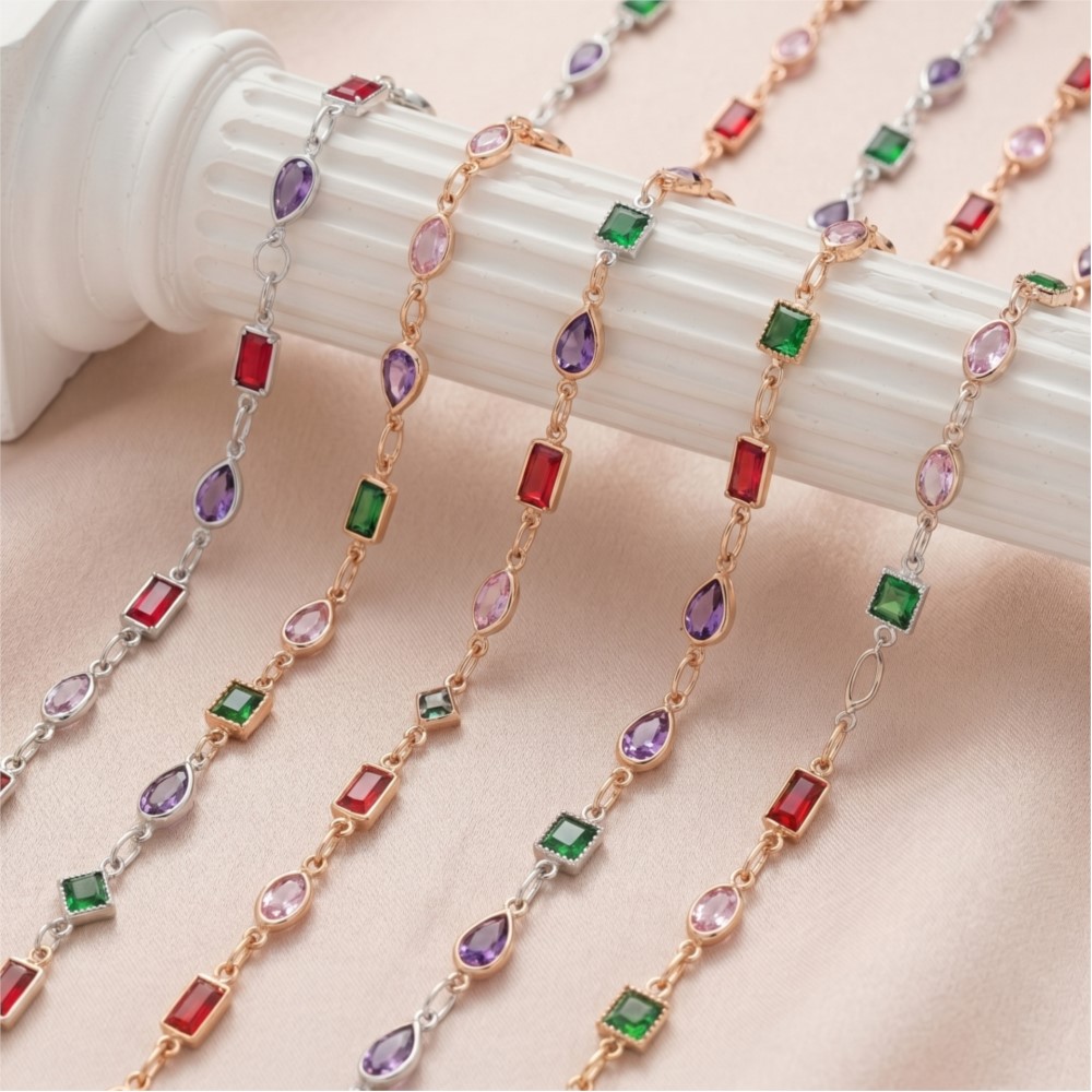 1meter Mix Colored Rectangular - Pearl Trim Chain recension och pris