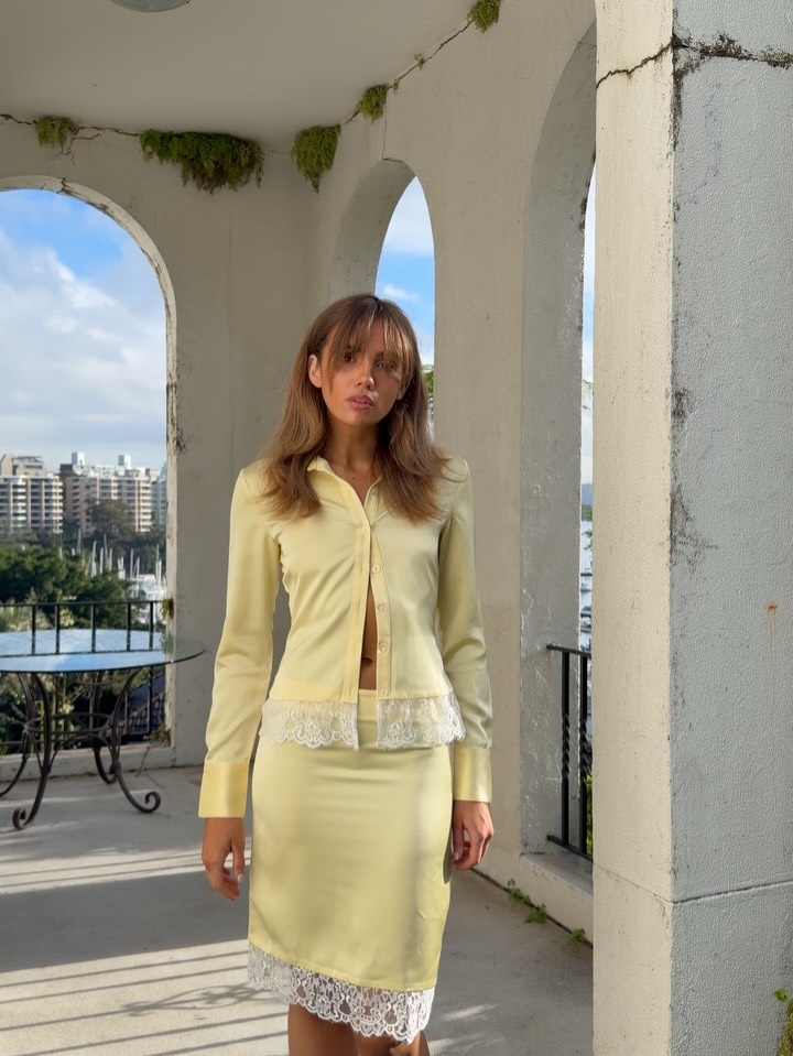 Yellow Lace Trim Two Piece Set - Elastic Lace Trim recension och pris