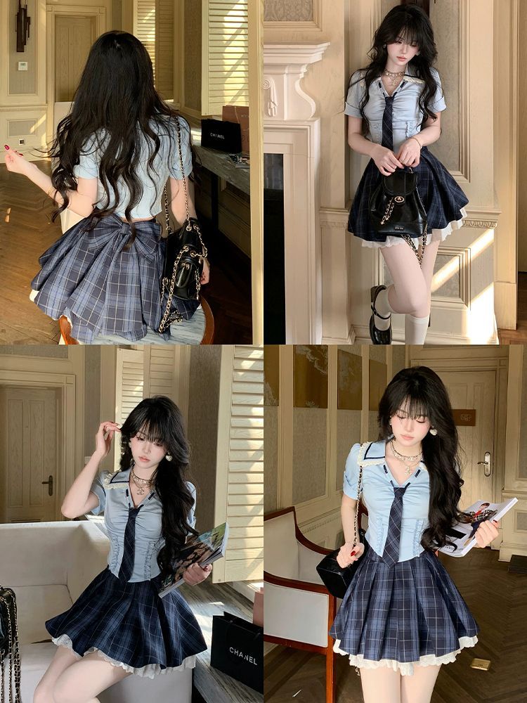 Summer New Preppy Y2K 2 Piece  - Elastic Lace Trim recension och pris