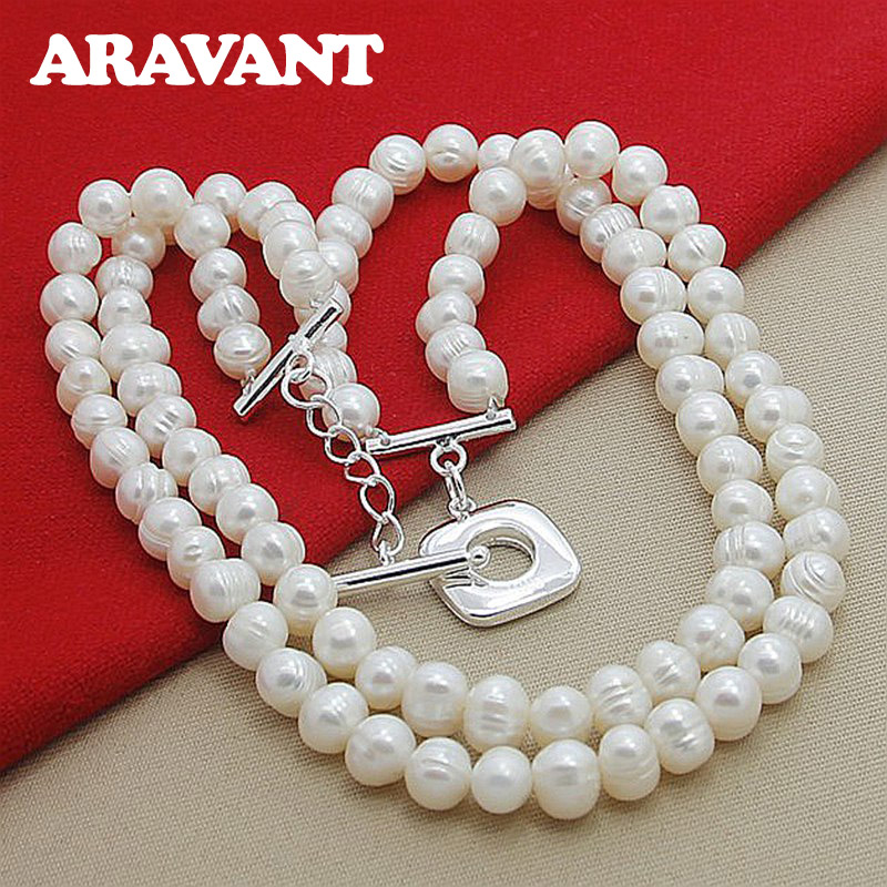 Aravant 925 Silver Double Laye - Pearl Trim Chain recension och pris