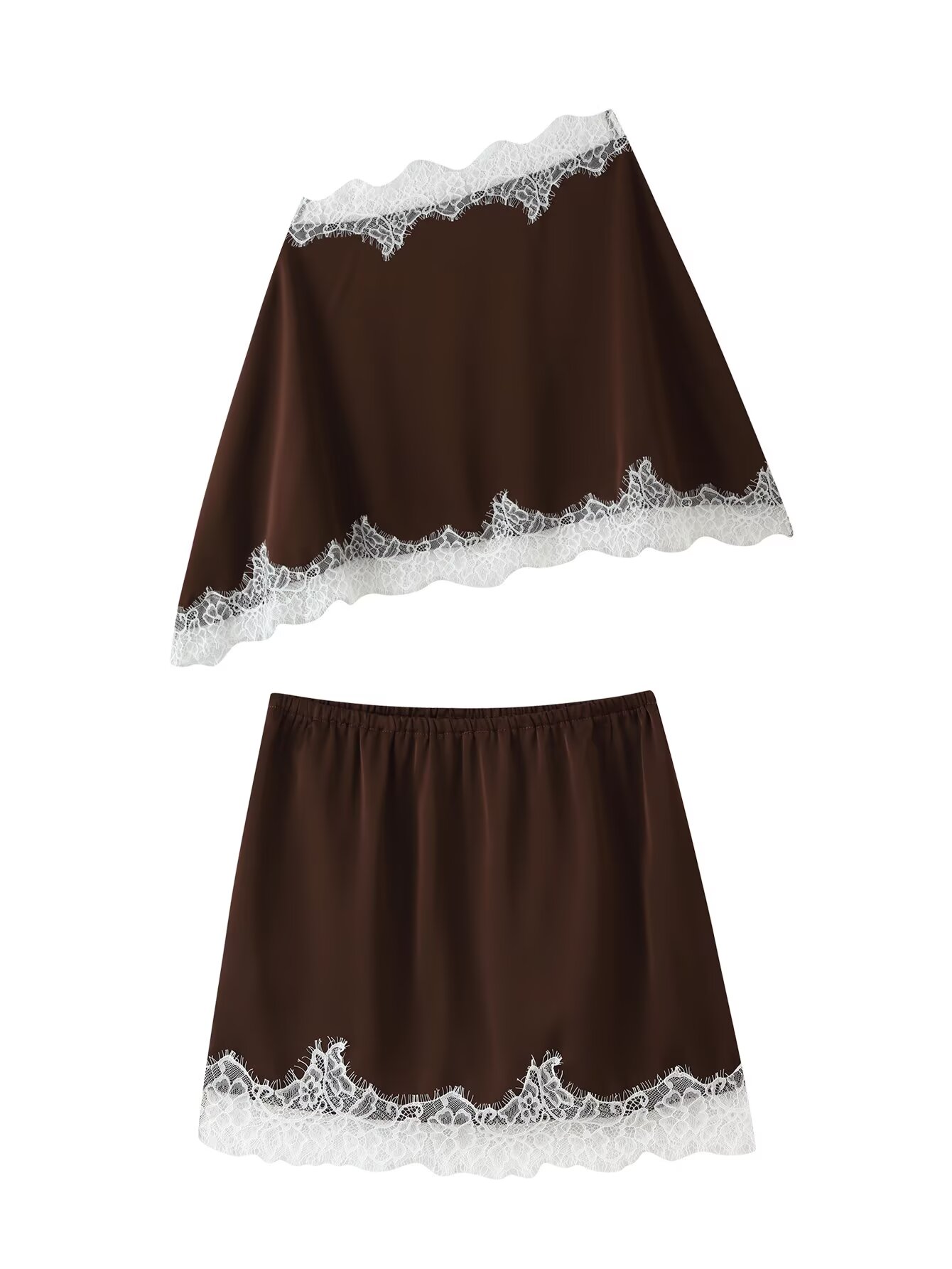 Women Satin A Line Mini Skirt  - Elastic Lace Trim recension och pris