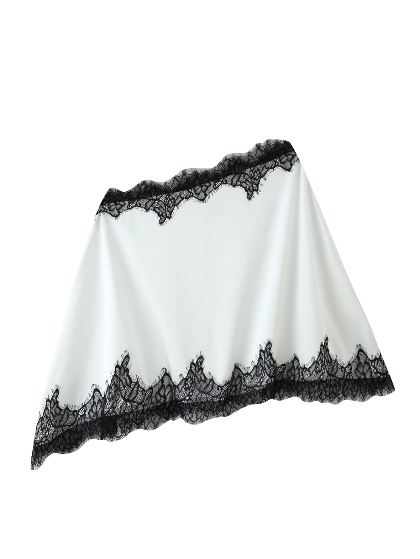 Women Satin A Line Mini Skirt  - Elastic Lace Trim recension och pris