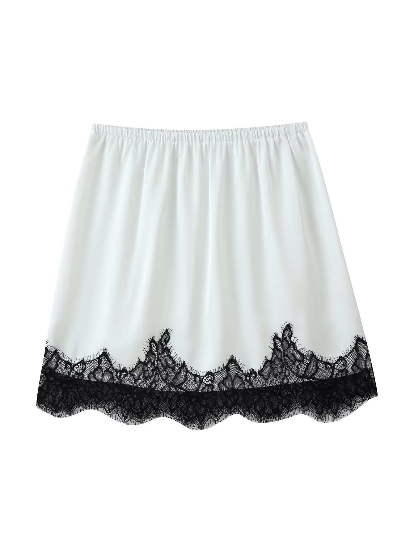 Women Satin A Line Mini Skirt  - Elastic Lace Trim recension och pris