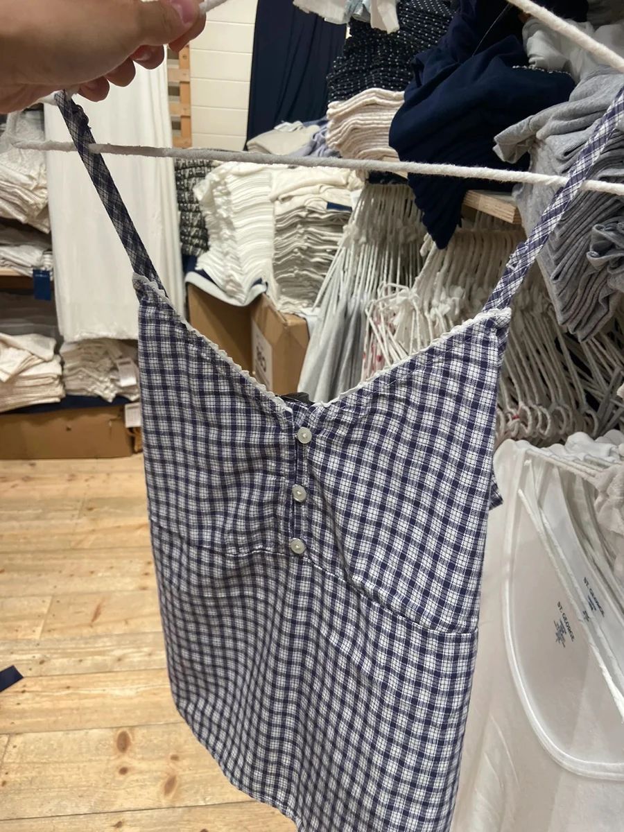 Navy Plaid Tank Shorts 2 Piece - Elastic Lace Trim recension och pris
