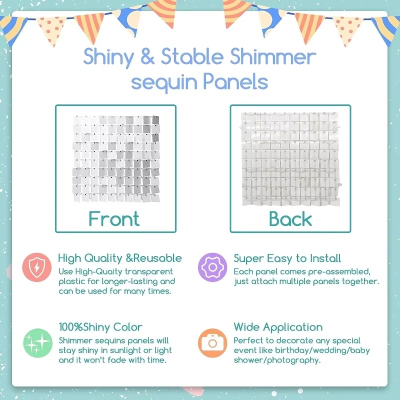 12/16/18/24PCS Shimmer Wall Ba - Sequin Fabric Panel recension och pris