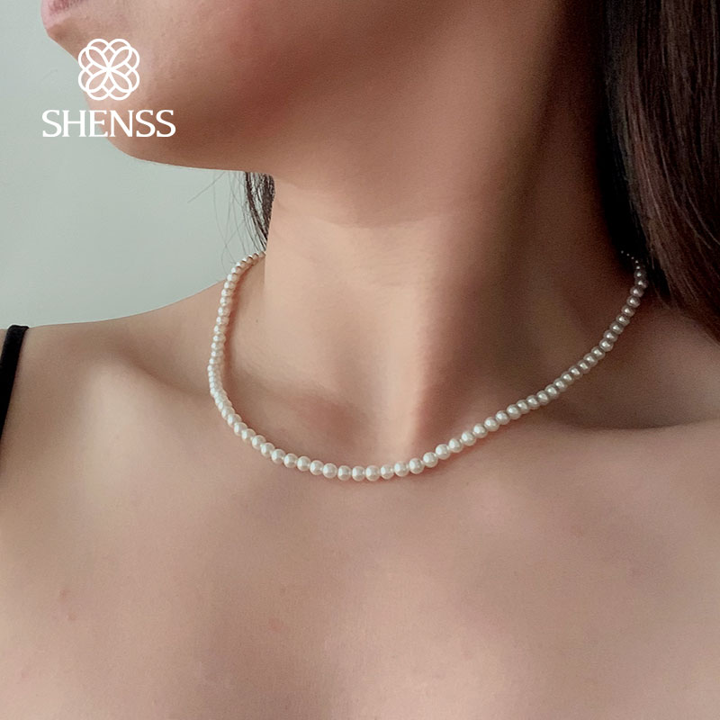 Elegant 4mm Shell Pearl Neckla - Pearl Trim Chain recension och pris