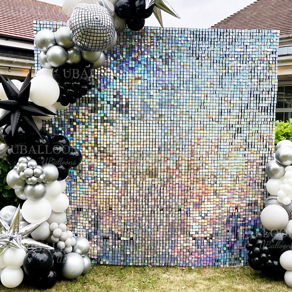 Iridescent Silver Shimmer Wall - Sequin Fabric Panel recension och pris